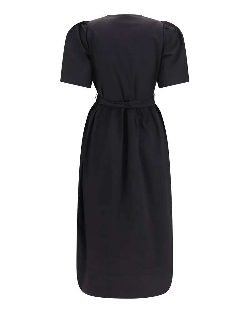 Ganni Women's Midi Dress With Bows And Puff Shoulders Black Cotton; Elastane Black