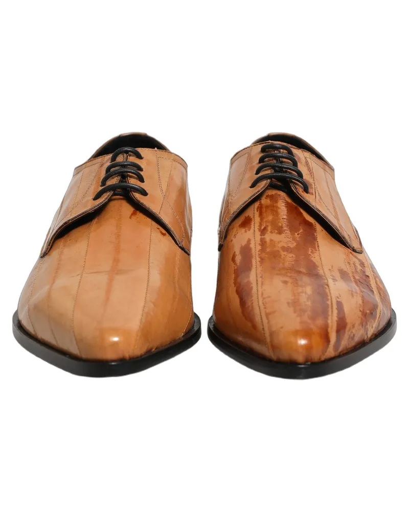 Dolce & Gabbana Brown Leather Lace Up Men Derby Dress Shoes Brown