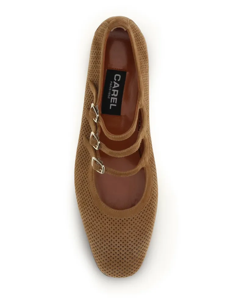 Carel Women's Ariana Suede Ballerinas Tan Calf Leather Bos Taurus Flat Shoes Tan