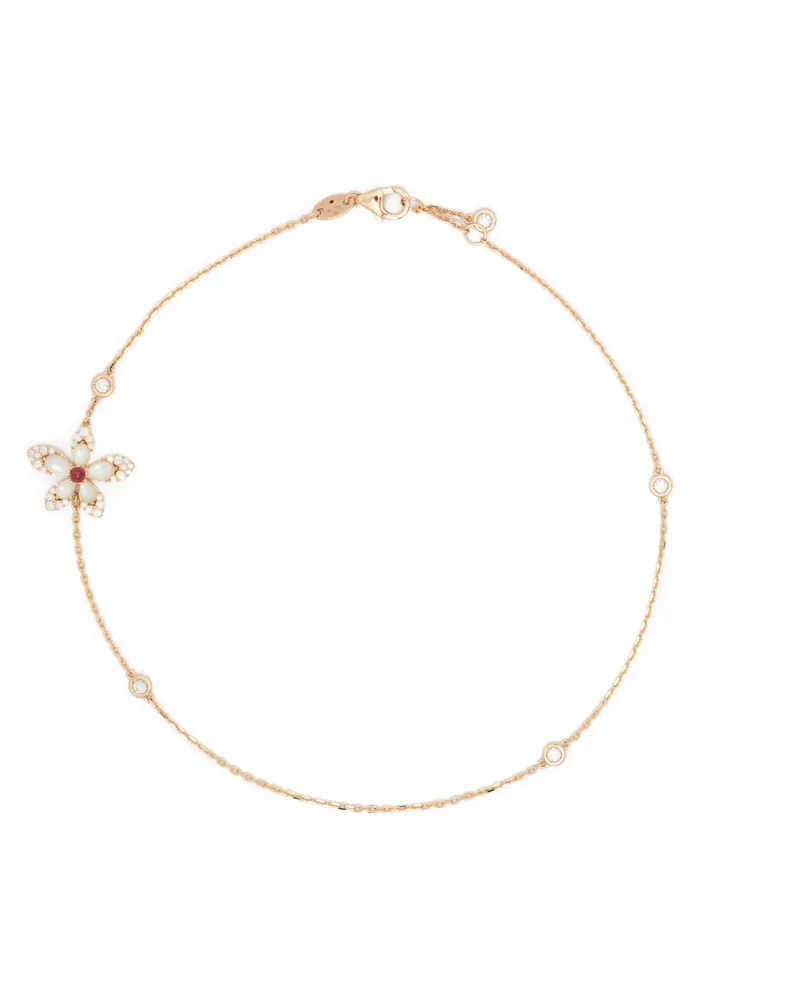 Roberto Coin Women's 18 Karat Rose Gold Diamond Mother Of Pearl Flower Bracelet Aw25 W Rose