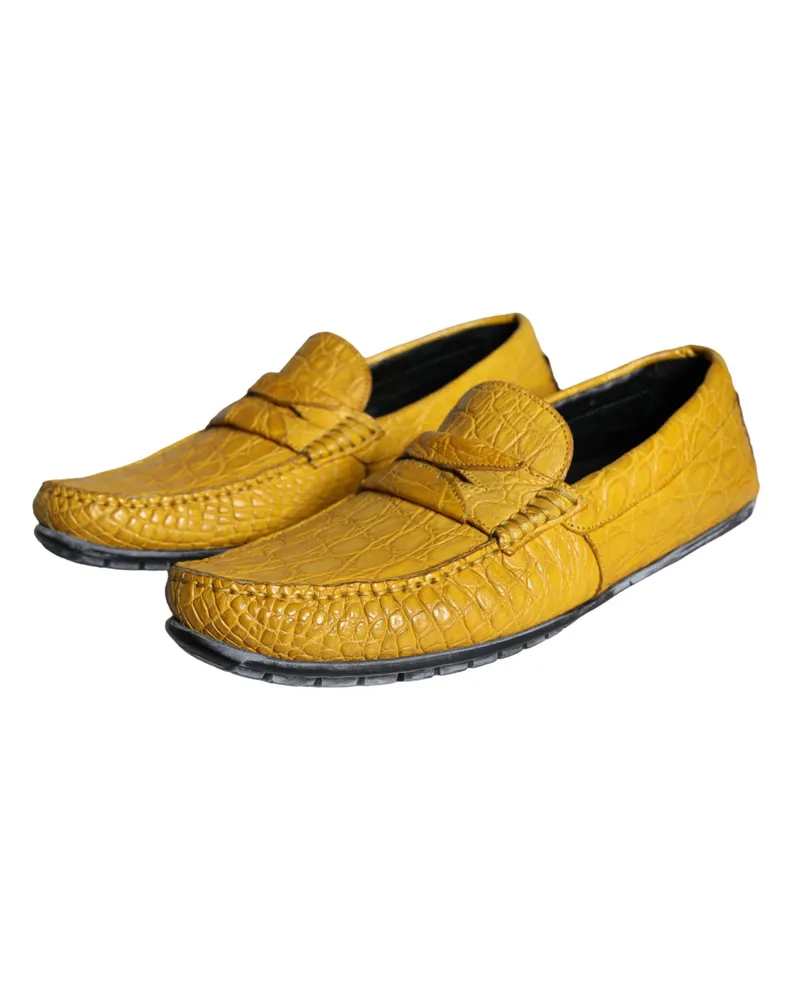 Dolce & Gabbana Men's Yellow Leather Slip Mocassin Loafers Shoes Caiman Yellow
