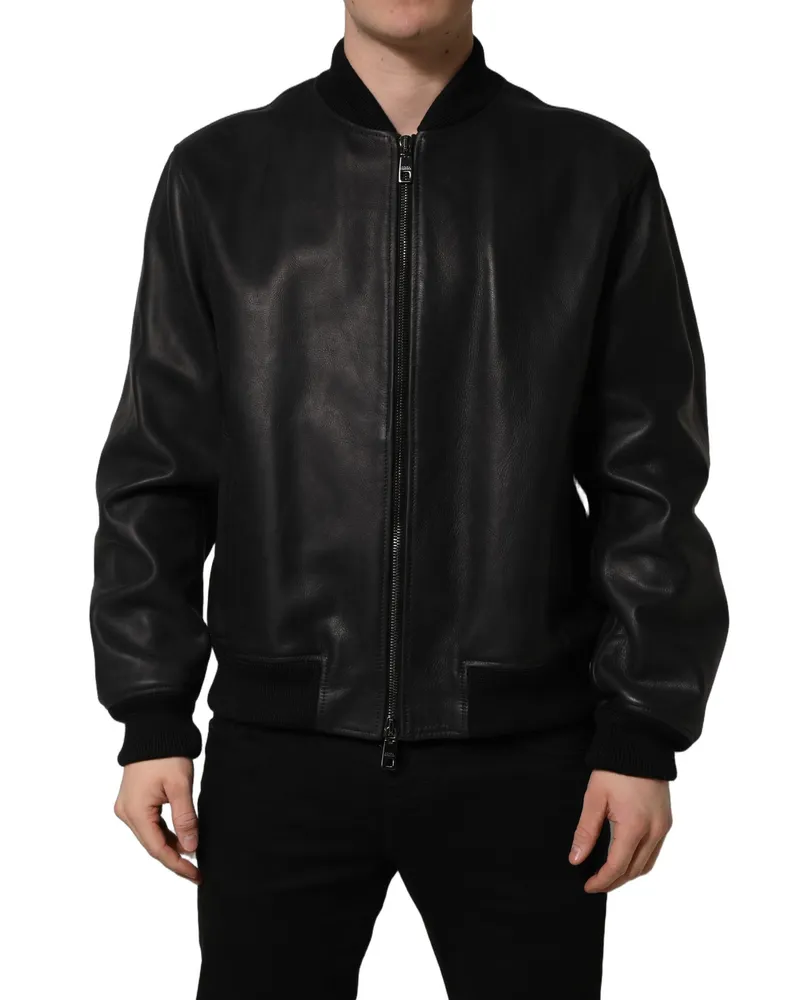 Dolce & Gabbana Black Leather Full Zip Men Biker Jacket Calf Clothing Black