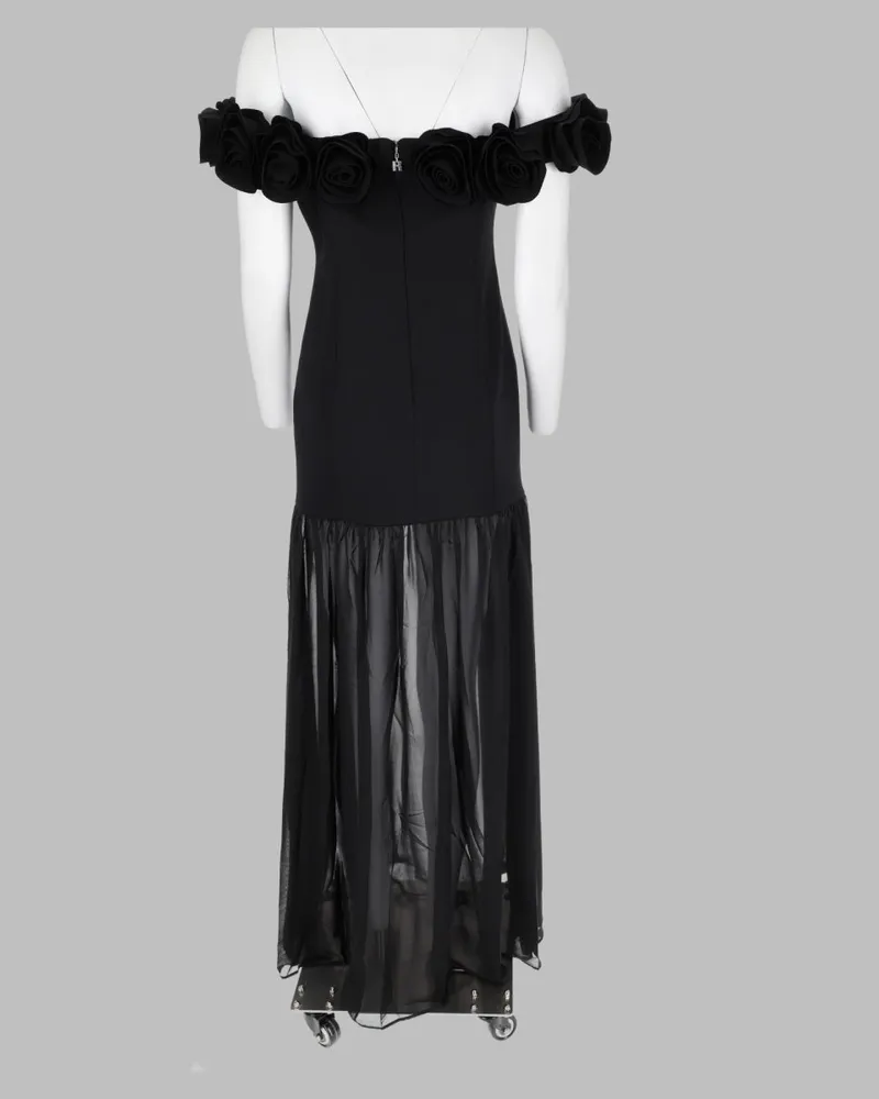 ROTATE Birger Christensen Floral Appliqué Dress — Black Black