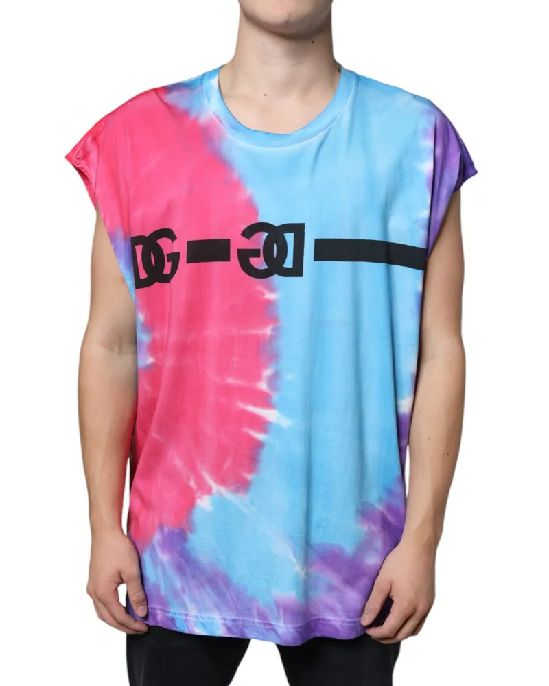 Dolce & Gabbana Men's Multicolor Tie Dye Cotton Sleeveless T-Shirt Multicolor