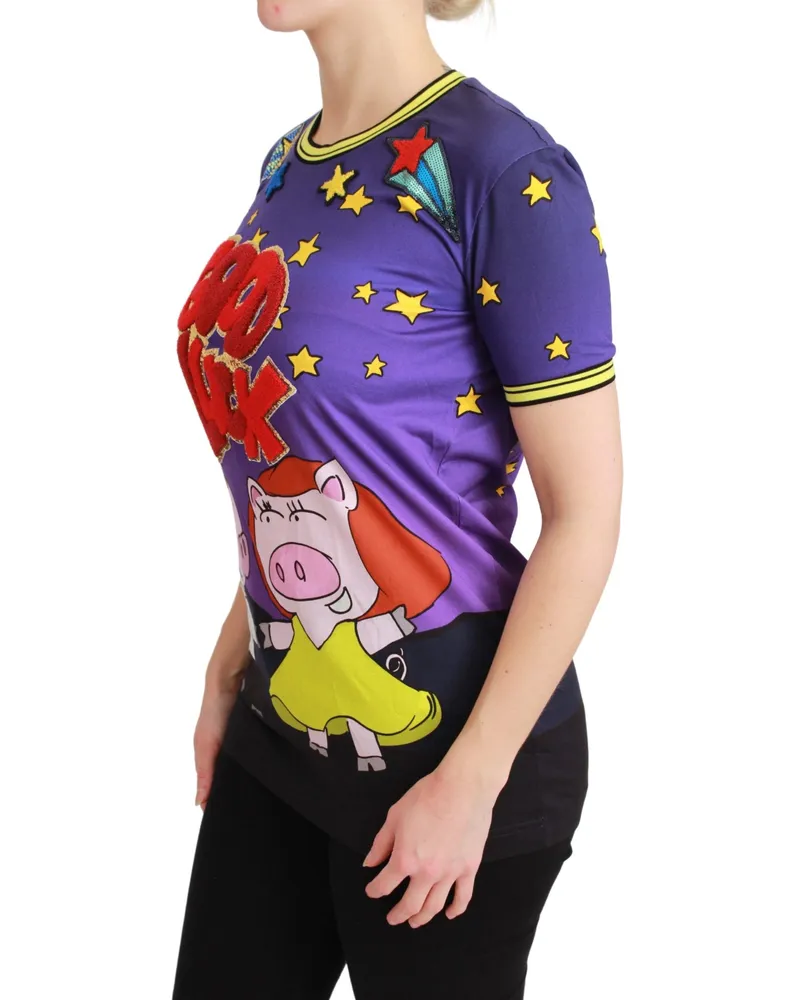 Dolce & Gabbana Women's Purple Year Of The Pig Top Cotton T-Shirt Purple