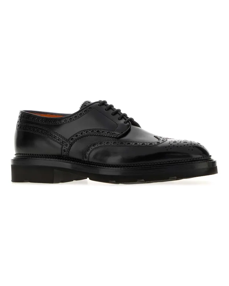 Santoni Men's Black Leather Emil Lace-Up Shoes Nero Scarpe Stringate Black