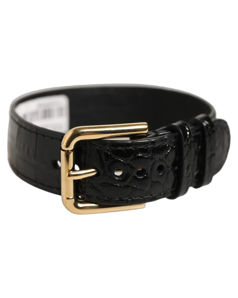 Dolce & Gabbana Women's Black Textured Leather Gold Buckle Belt Strap Bracelet Black