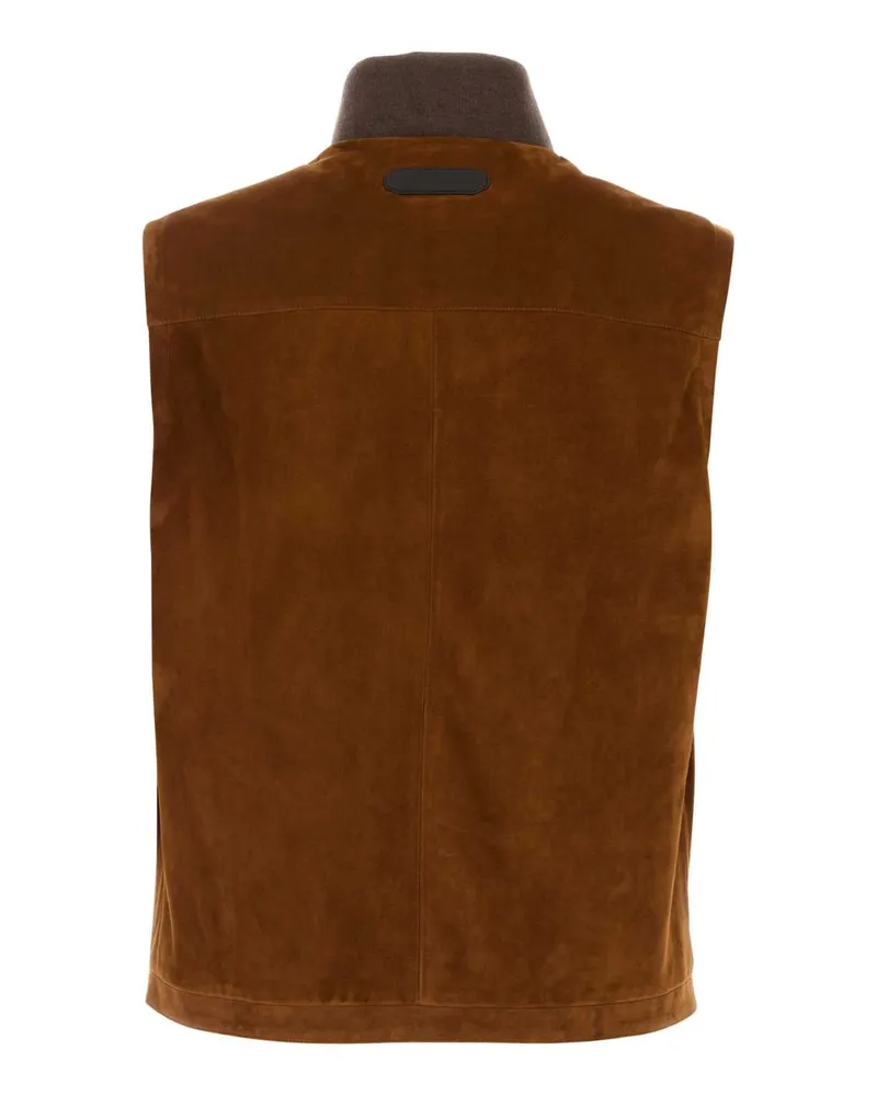 Brioni Men's Brown Suede Jacket T Leather Giacche E Gilet Brown