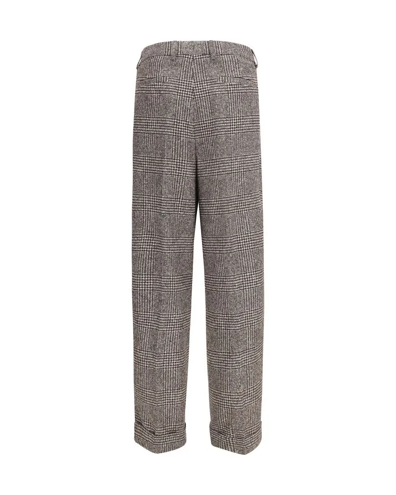 Dolce & Gabbana Prince of Wales Alpaca Blend Trousers — Brown 