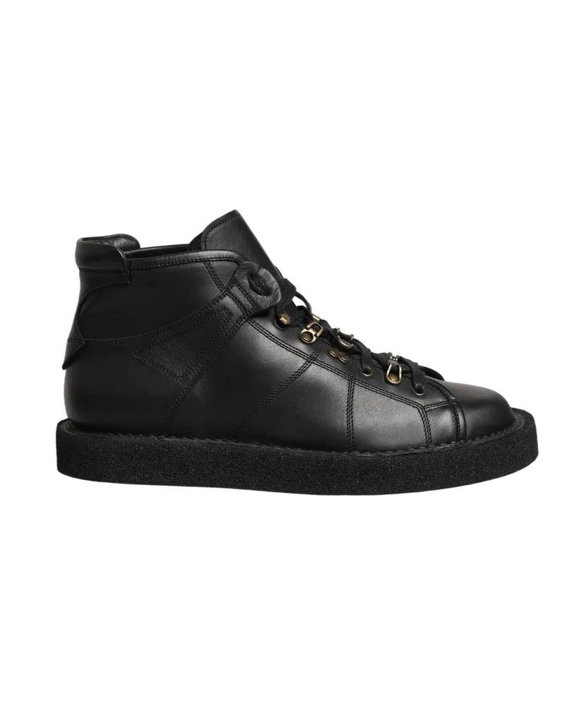 Dolce & Gabbana Black Leather Lace Up Men Ankle Boots Shoes Calf Black