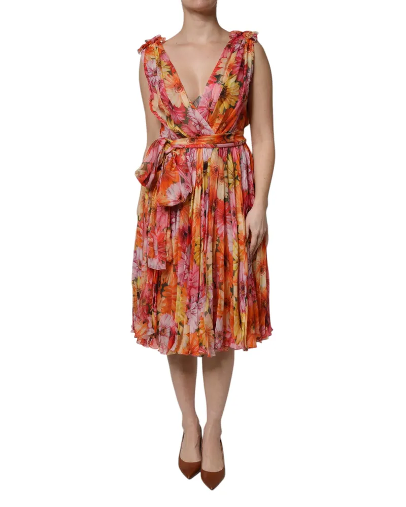 Dolce & Gabbana Women's Multicolor Floral Silk V-Neck Chiffon Dress Multicolor