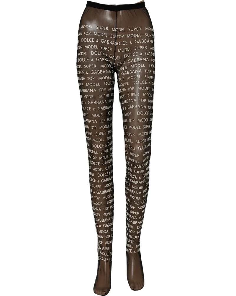 Dolce & Gabbana Women's Black White All Over Print Sheer Stretch Tights Socks Nylon Elastane Clothing Black