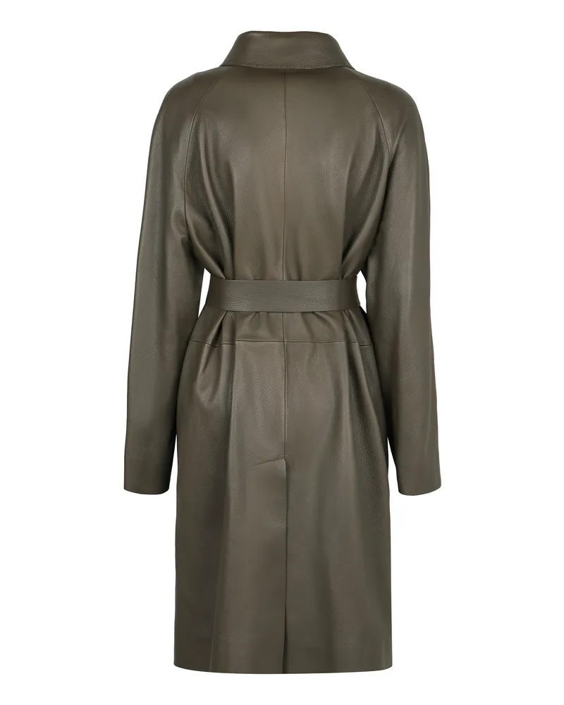 Fendi Women's Grainy Deer Leather Jacket Wood Brown