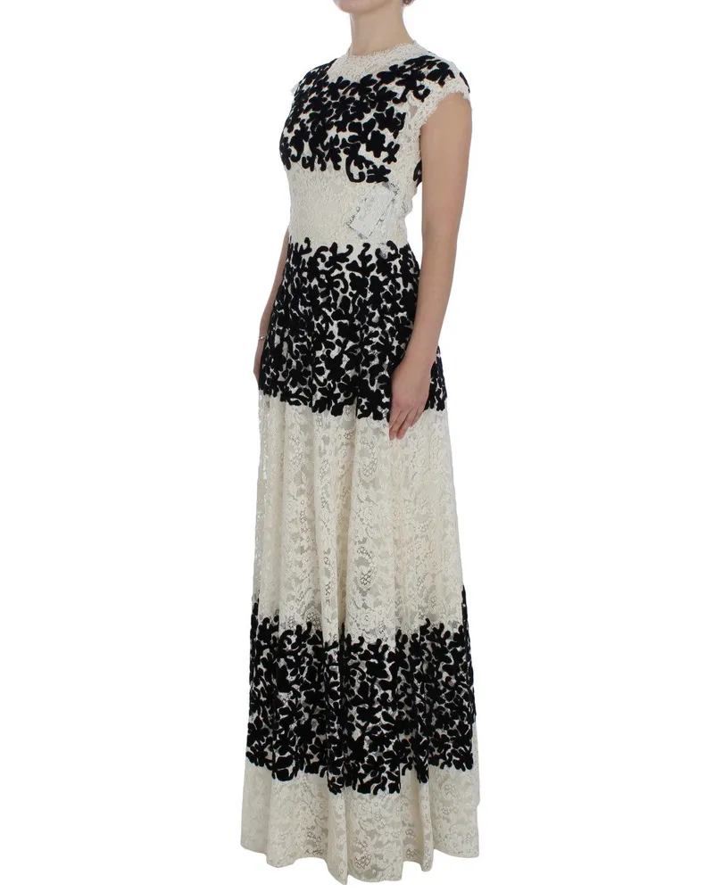 Dolce & Gabbana Women's Floral Lace Ricamo Long Ball Maxi Dress Cotton Black