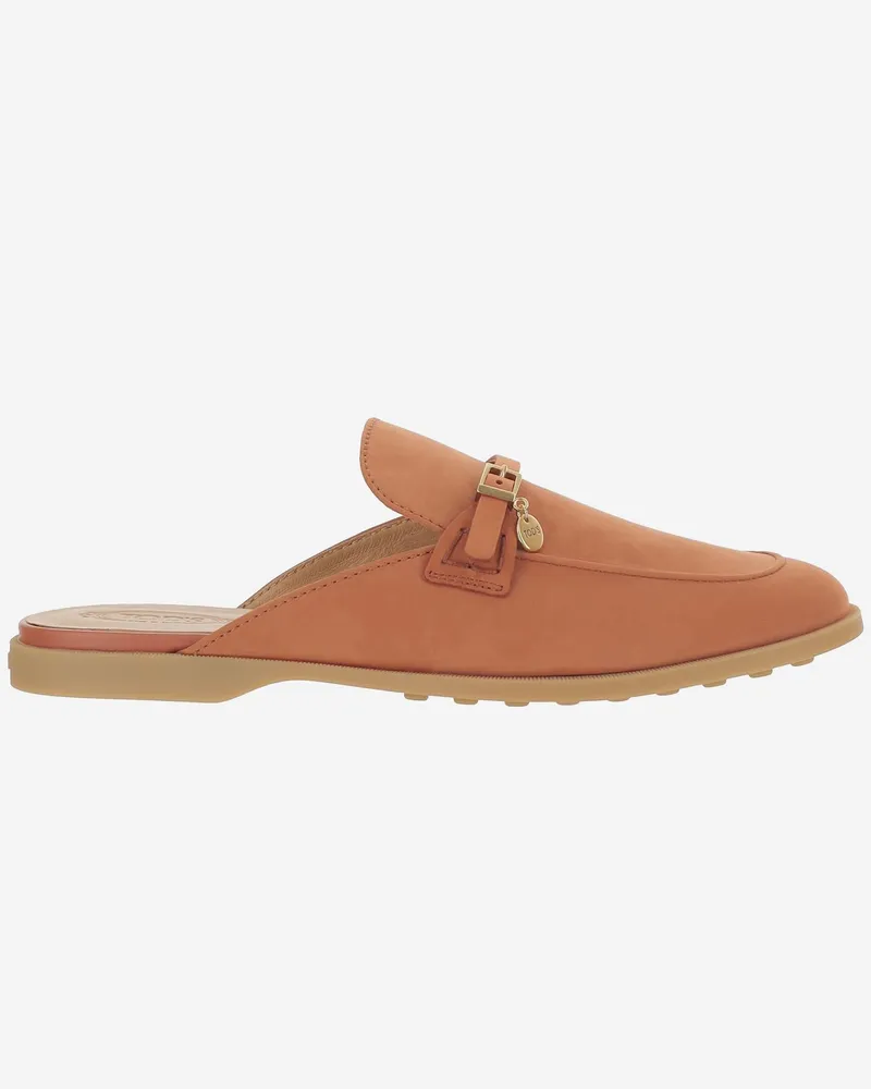TOD'S Women's Leather Sabots Orange Nubuck Shoe 