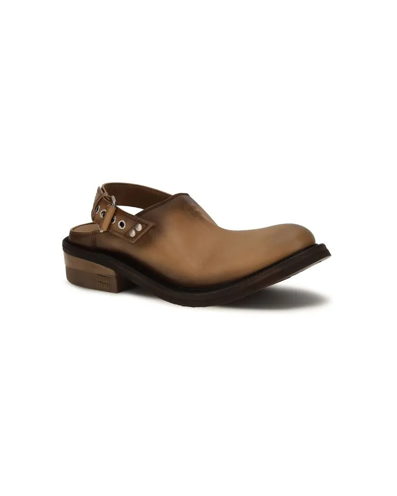 Miu Miu Women's Brown Calf Leather Bos Taurus Mules Brown