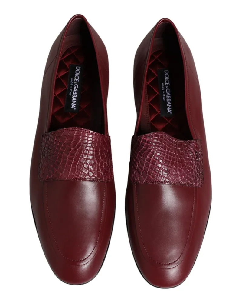 Dolce & Gabbana Men's Burgundy Calfskin Leather Formal Slip On Shoes Caiman Burgundy