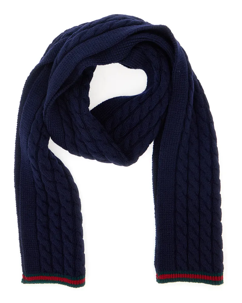 Gucci Cable-Knit Wool Scarf — Navy Navy