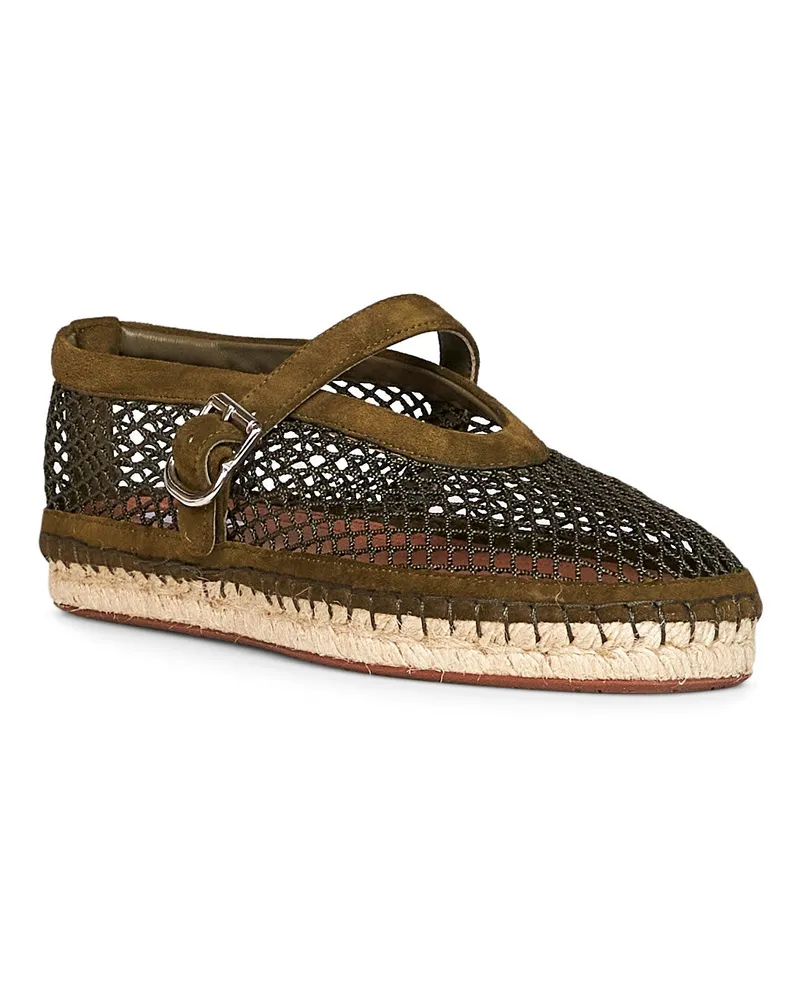 Alaïa Women's Espadrilles Fishnet Suede Camouflage Green Lambskin Flat Shoes Green