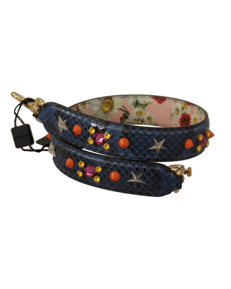 Dolce & Gabbana Women's Blue Exotic Leather Crystals Reversible Shoulder Strap Python Bag Blue