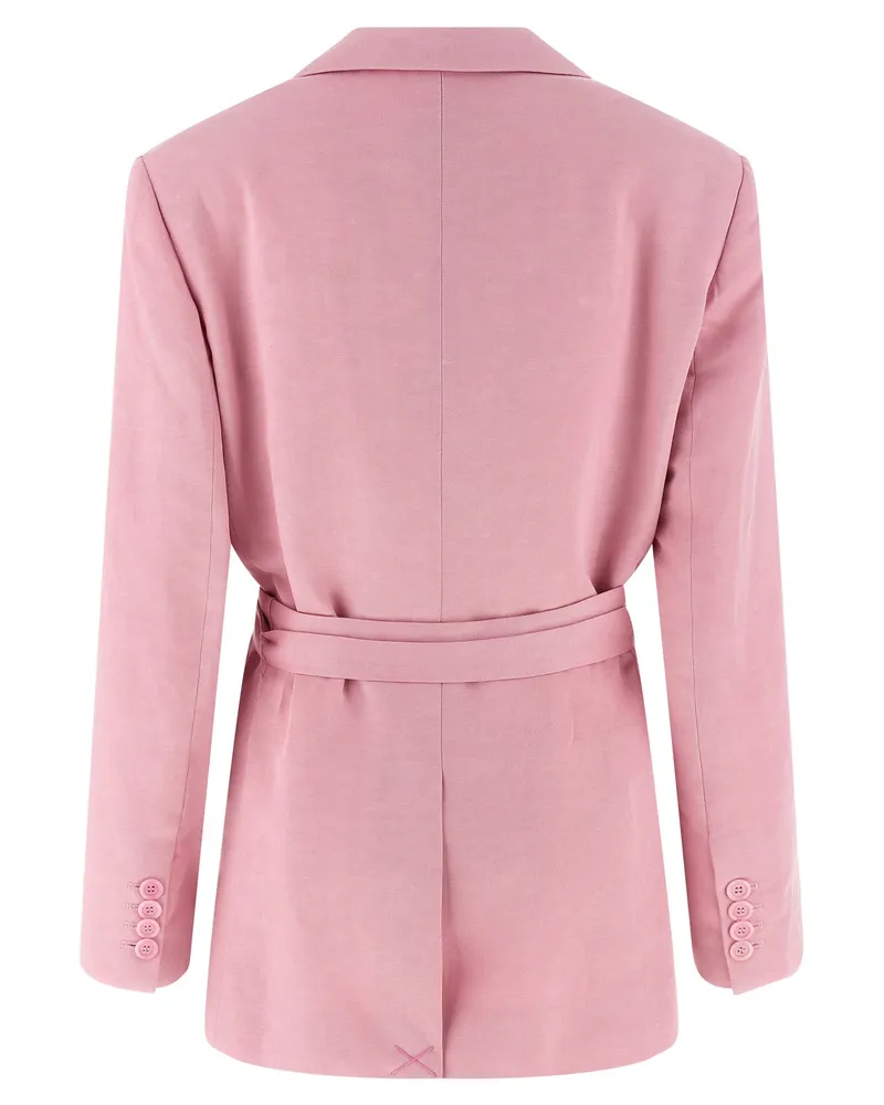 NUDE Belt-Cinched Linen-Tencel Blazer — Pink Pink