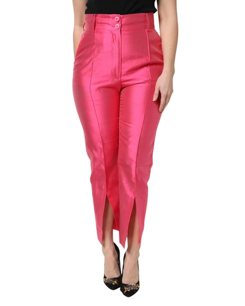 Dolce & Gabbana Women's Pink Silk High Waist Tapered Pants Pink