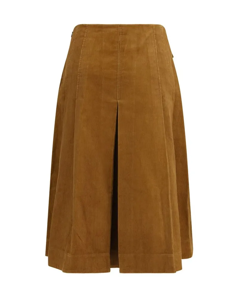 Tory Burch Corduroy Pleated Skirt — Brown Brown