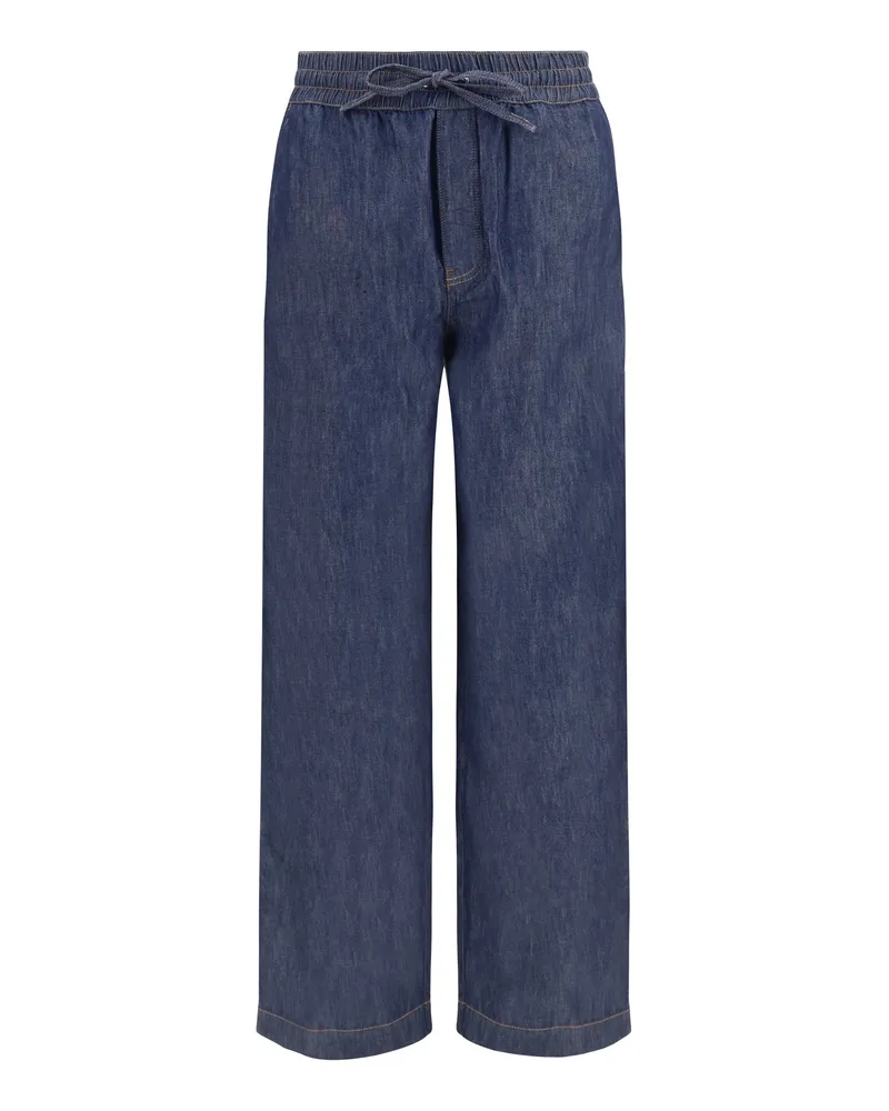 Loewe Men's Pants Cotton Drawstring Denim Blue Trousers 