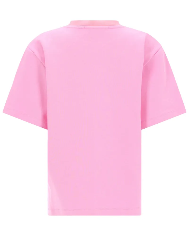 MSGM Logo-Embroidered Cotton T-Shirt — Pink Pink