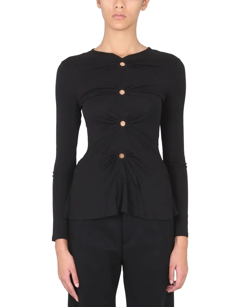 Proenza Schouler V-Neck Matte Crepe Blouse — Black Black