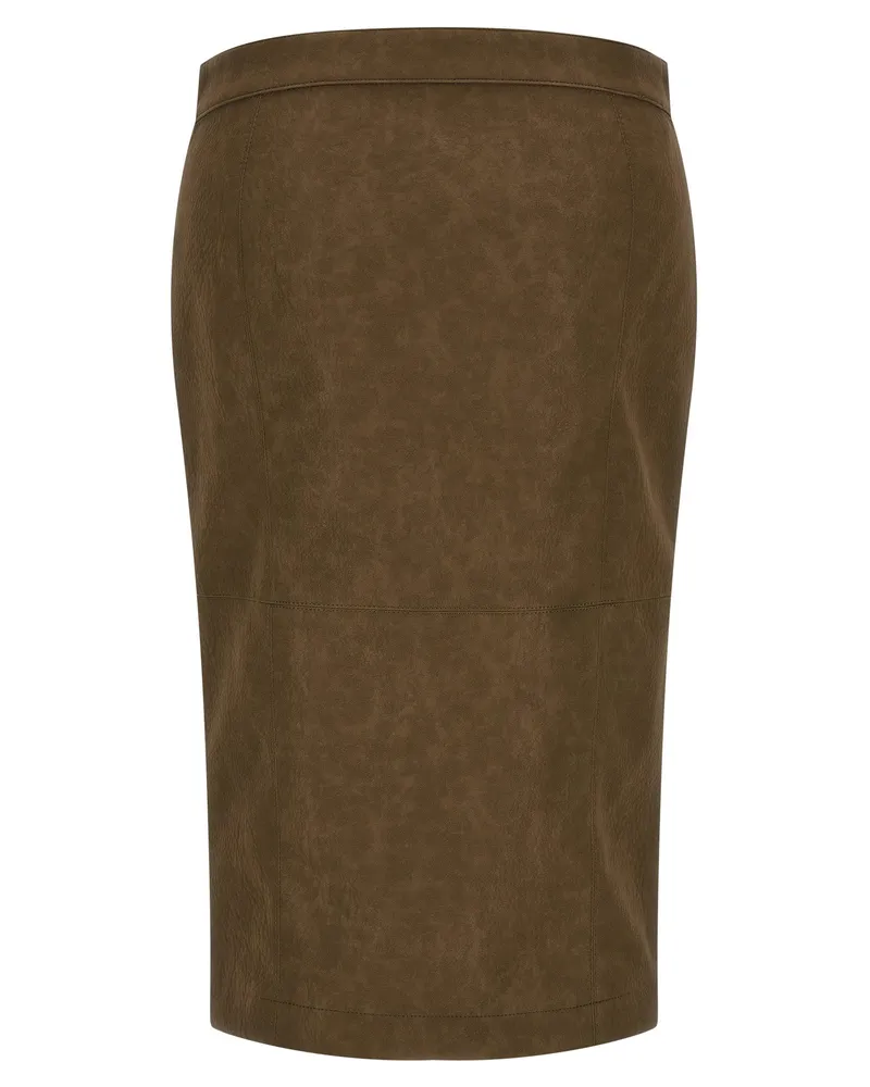 Pinko Nubuck-Effect Zip-Front Pencil Skirt — Olive Olive
