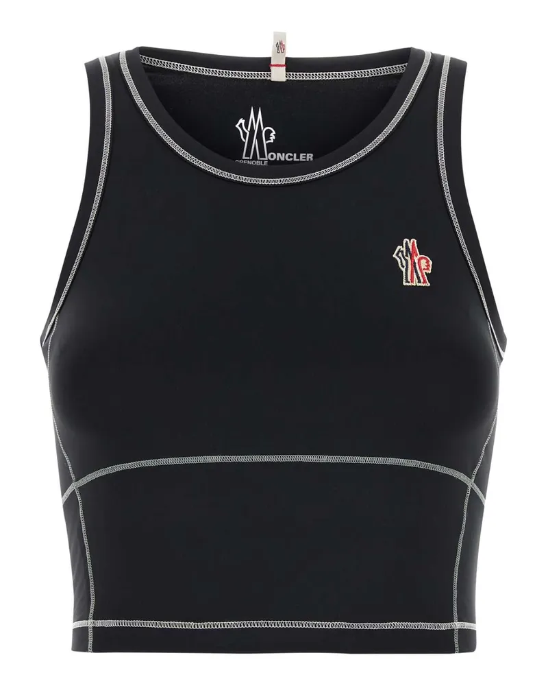 Moncler Stretch Nylon Logo-Embroidered Tank Top — Black Black