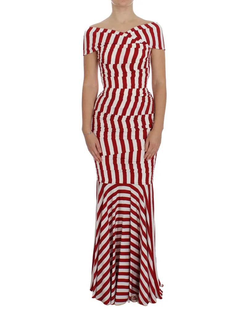 Dolce & Gabbana Red and White Striped Silk Dress — Red Red