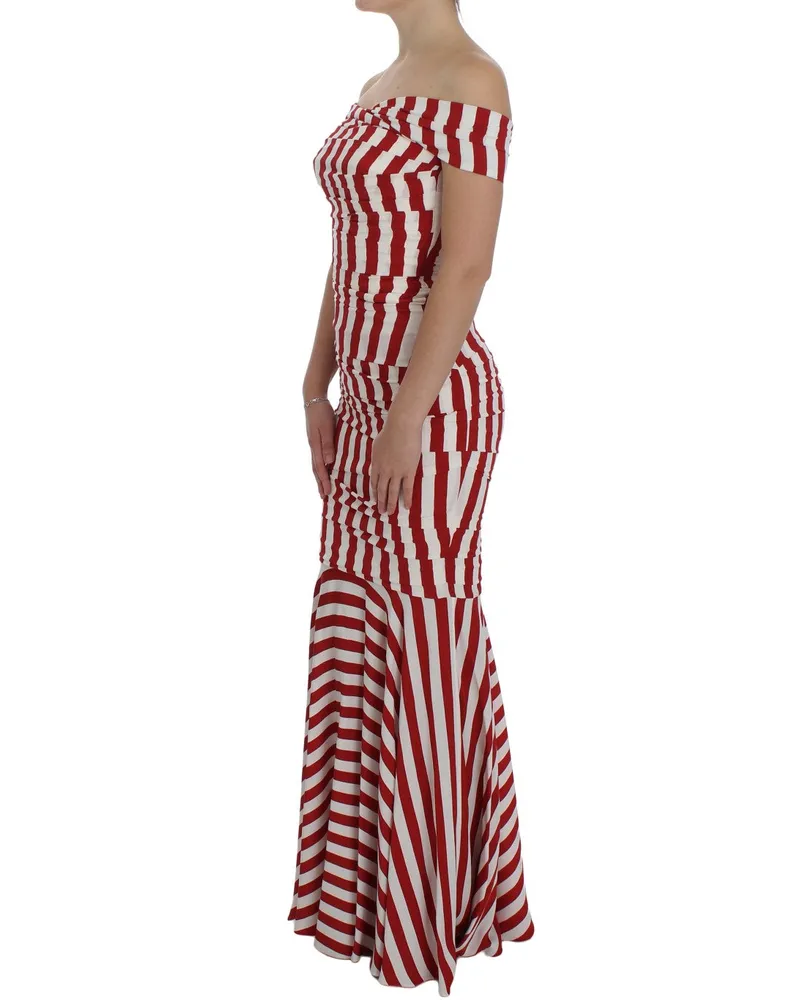 Dolce & Gabbana Women Red White Silk Stretch Dress Red