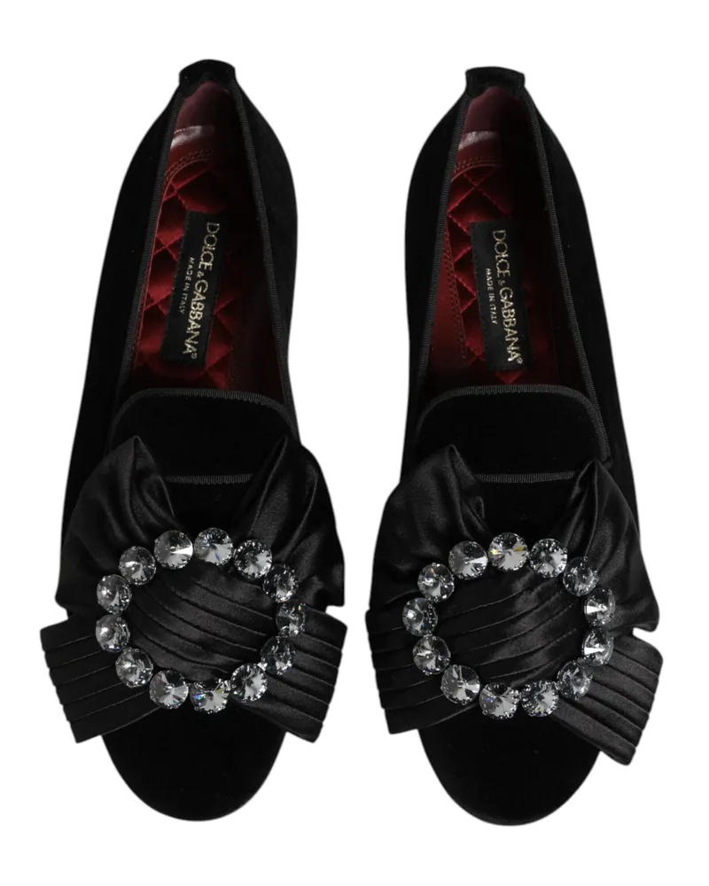 Dolce & Gabbana Crystal Ribbon Velvet Loafer — Black Black