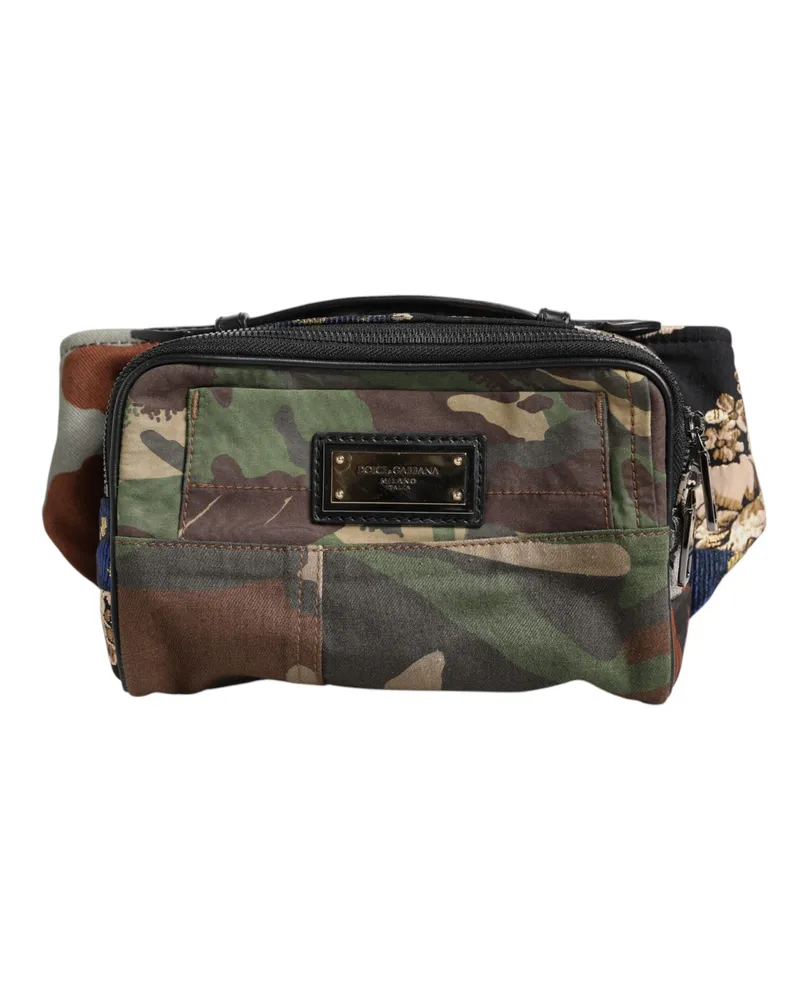 Dolce & Gabbana Men's Multicolor Camouflage Patchwork Logo Waist Fanny Pack Bag Cotton Leather Viscose Multicolor