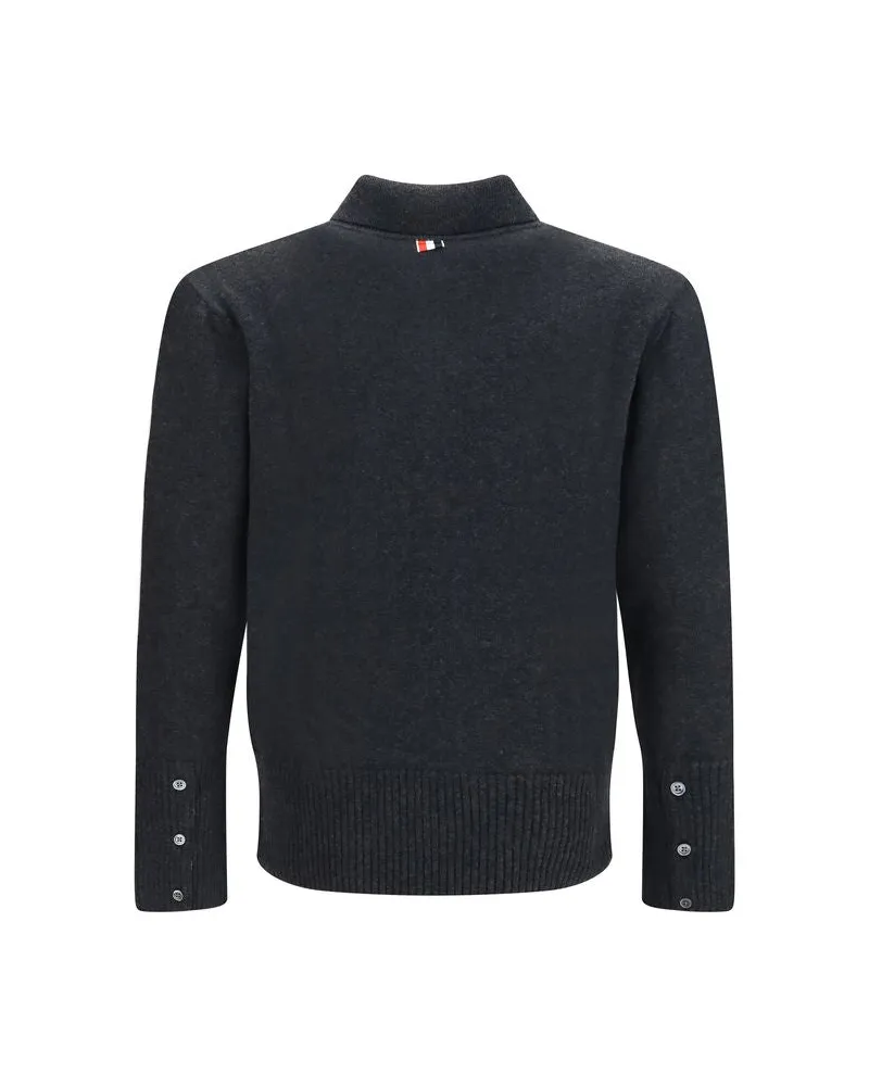 Thom Browne 4-Bar Cable-Knit Merino Wool Polo Shirt — Gray Gray