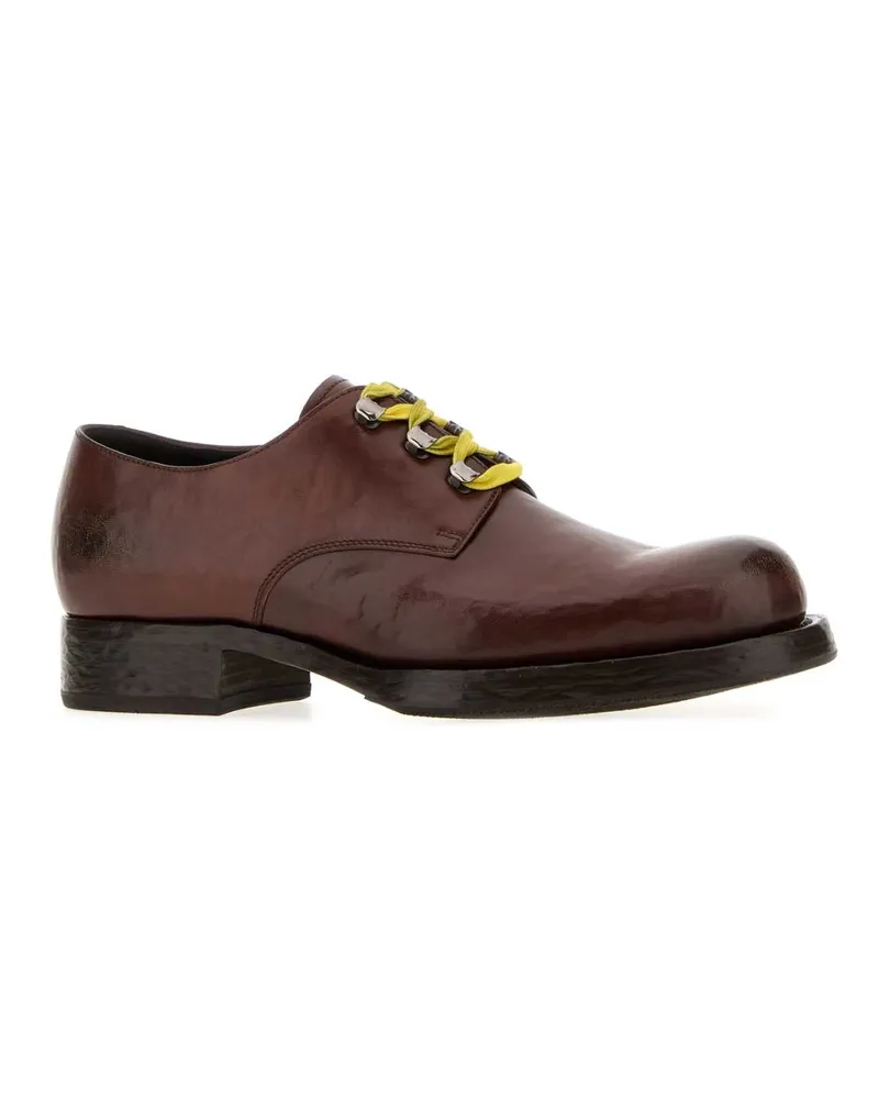 Prada Men's Brown Leather Lace-Up Shoes Cacao Calfskin Loafers Brown