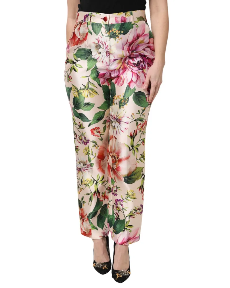Dolce & Gabbana Women's Multicolor Floral High Waist Straight Pants Silk Polyester Multicolor