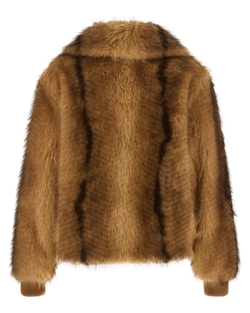 NUDE Long-Haired Eco-Fur Bomber Jacket — Camel Camel