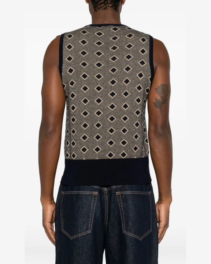Emporio Armani Diamond Pattern Wool Tank Top — Navy Navy