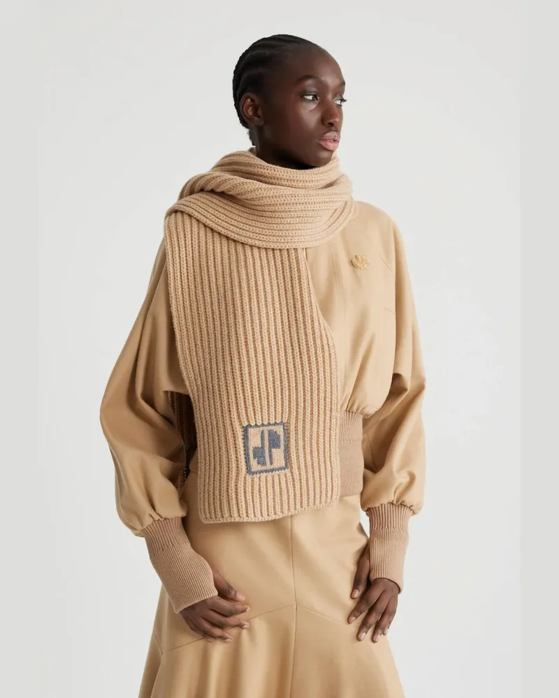 Patou Wool and Cashmere Rib Knit Scarf — Beige Beige