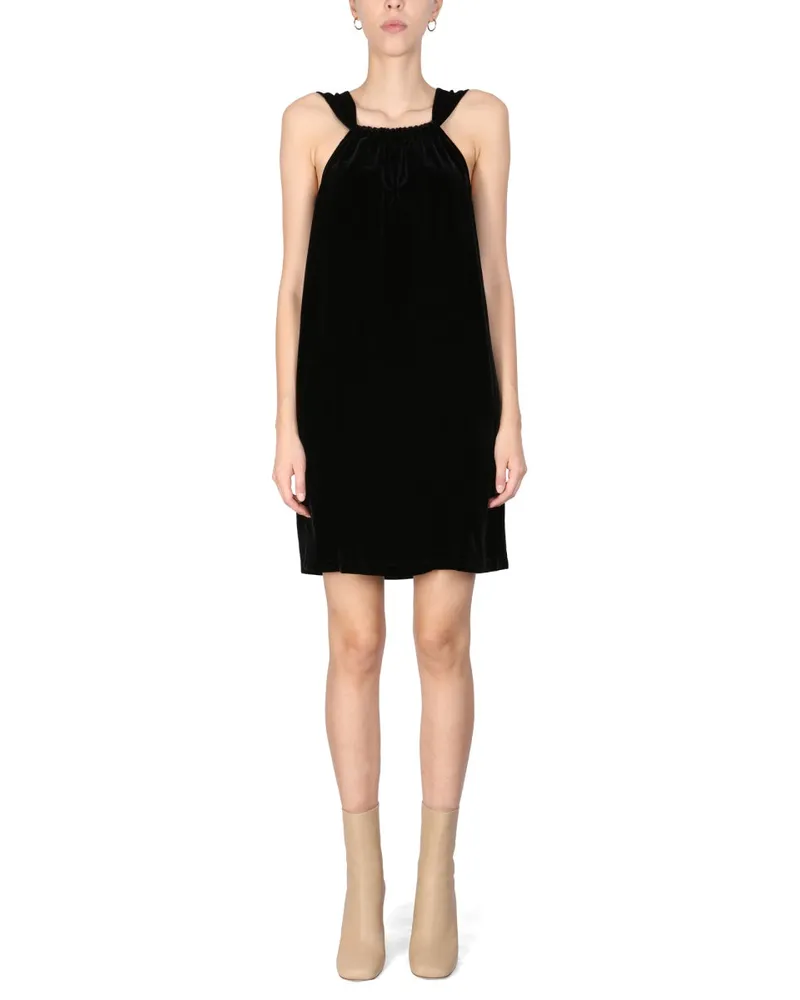 Moschino Square Neckline Trapeze Mini Dress — Black Black