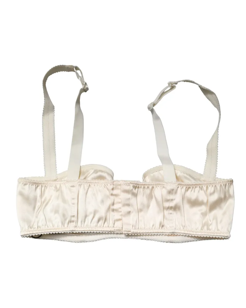 Dolce & Gabbana Women Off White Semi-Pad Underwire Balconette Bra Underwear Beige Elastane Silk Clothing White