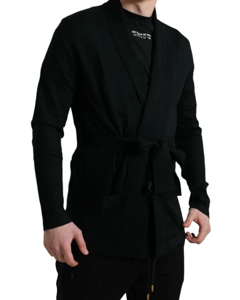 Dolce & Gabbana Men's Black Cashmere Long Sleeves Belted Wrap Robe Nylon Clothing Black