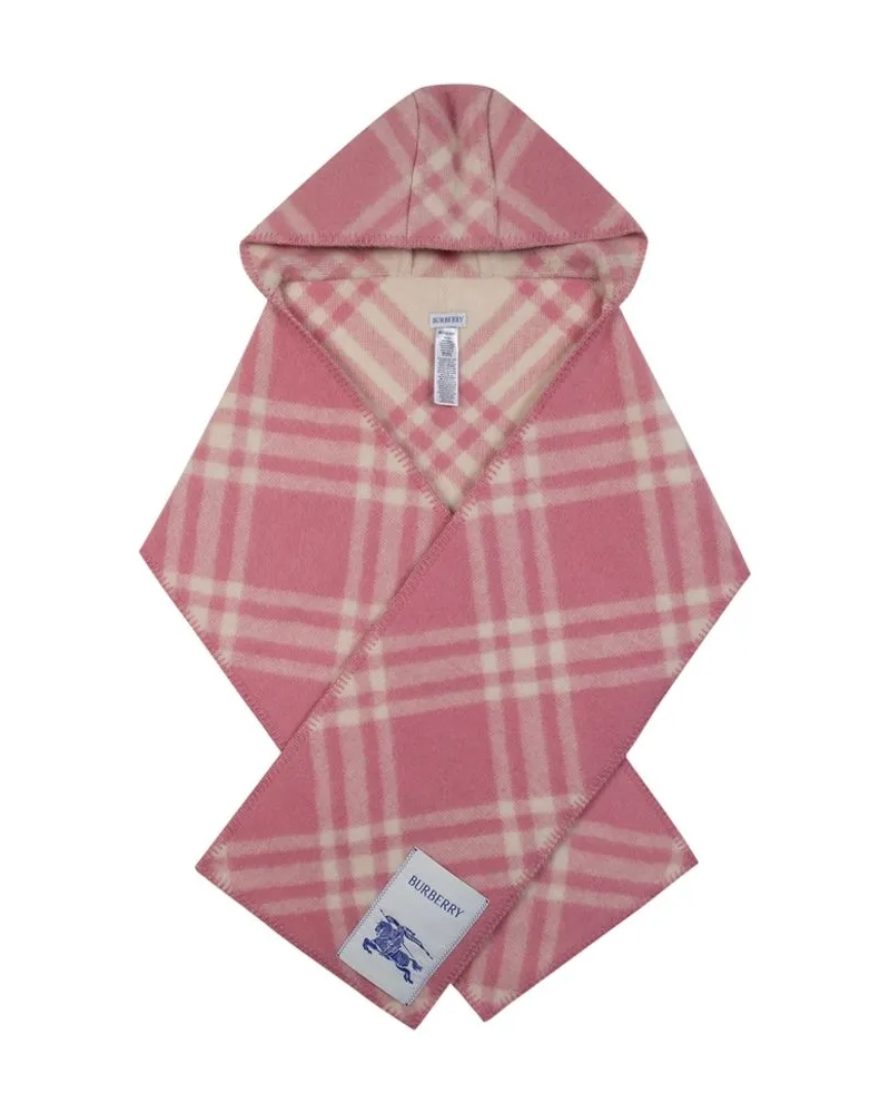 Burberry Women's Mu Tbar Check Hooded Scarf -  Wool Pink Accessories Pink