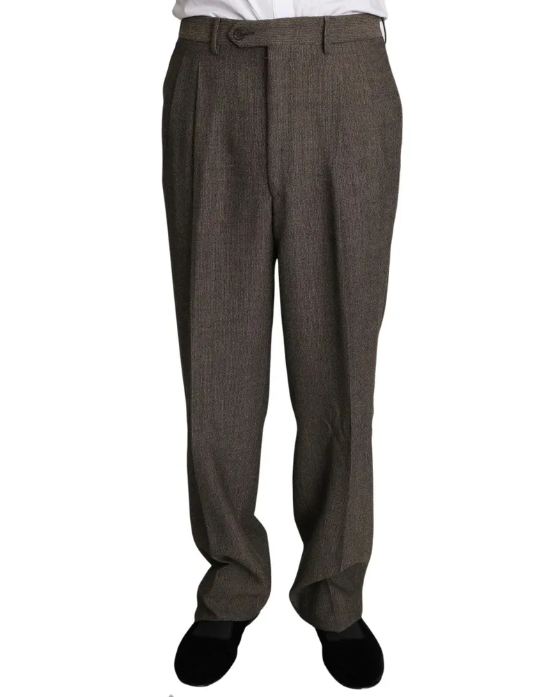 Dolce & Gabbana Single-Breasted Wool Pant Suit — Brown Brown