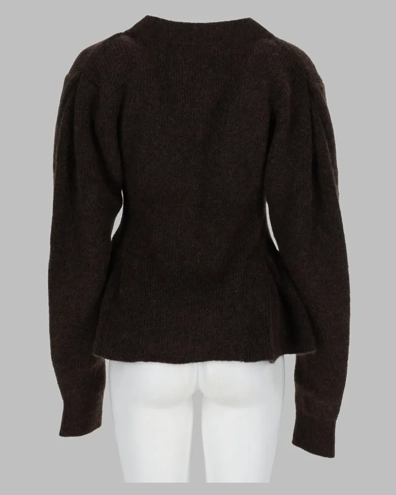 ROTATE Birger Christensen Knit Ruffle Cardigan — Brown Brown