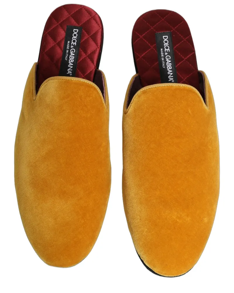 Dolce & Gabbana Yellow Suede Slides Flat Slipper Men Shoes Capra (suede Yellow