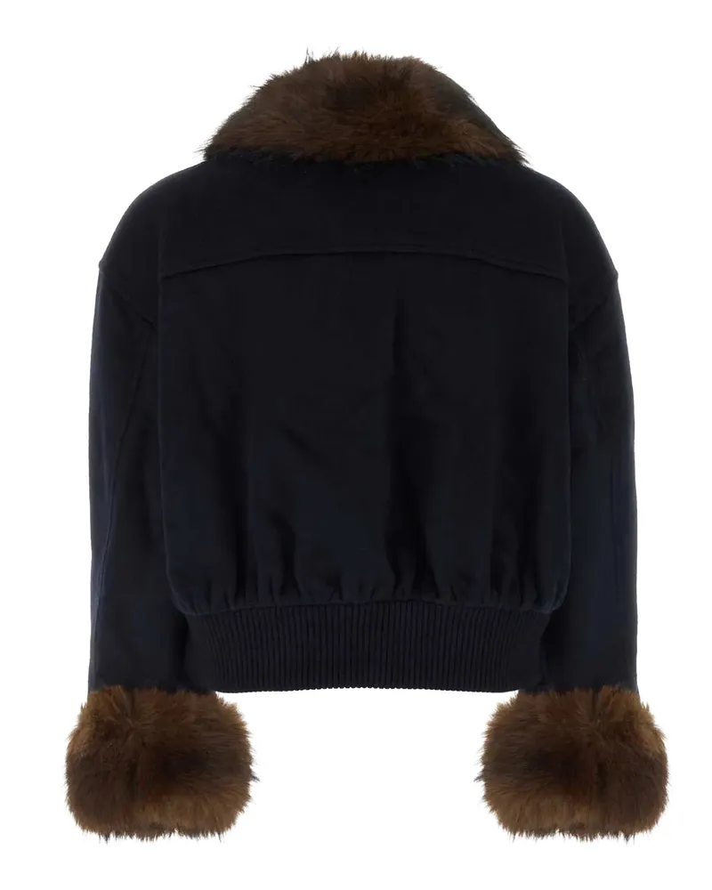 Self-Portrait Fur-Trimmed Wool Jacket — Navy Navy